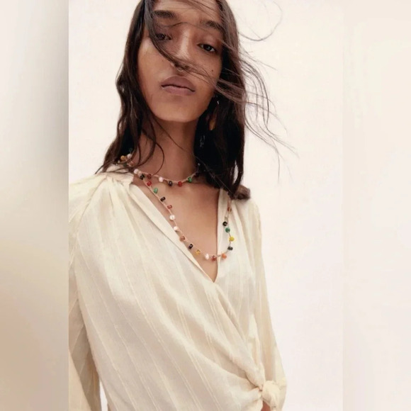 Zara  Rustic Balloon Sleeve Blouse | Cream | Size S - Picture 2 of 8